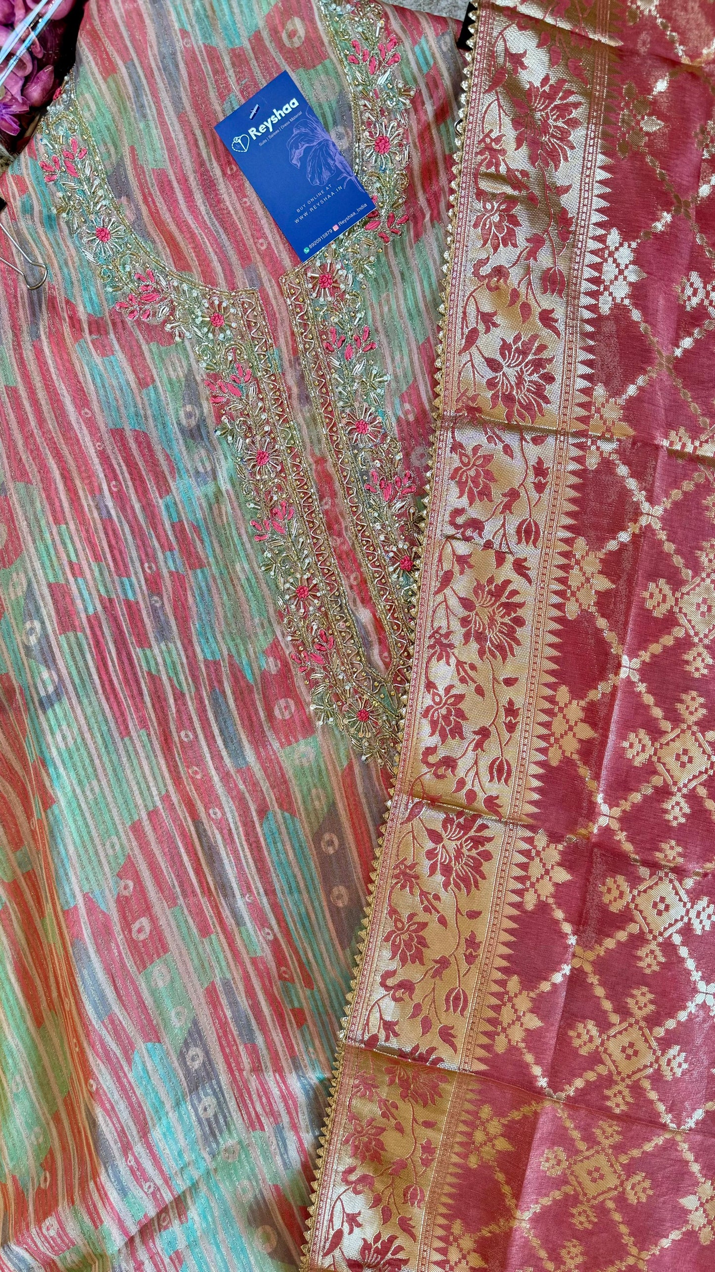 Multicolor Organza Silk Suit Dress Material