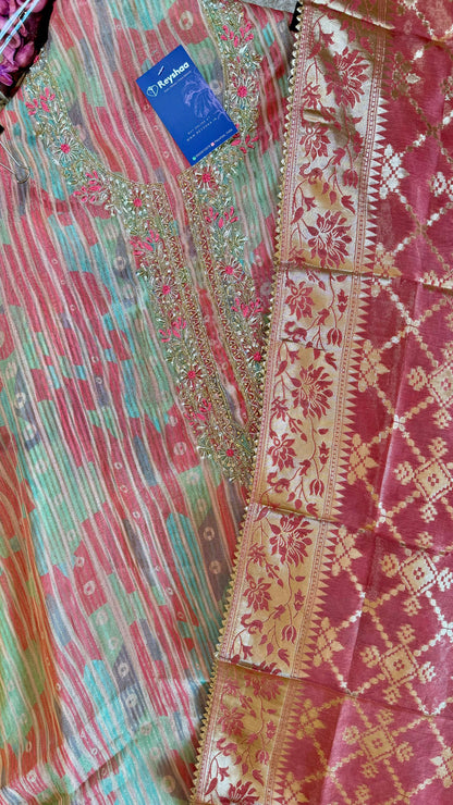 Multicolor Organza Silk Suit Dress Material