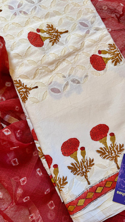 Women Pure Cotton Kutchi Cutwork Suit Dress Material