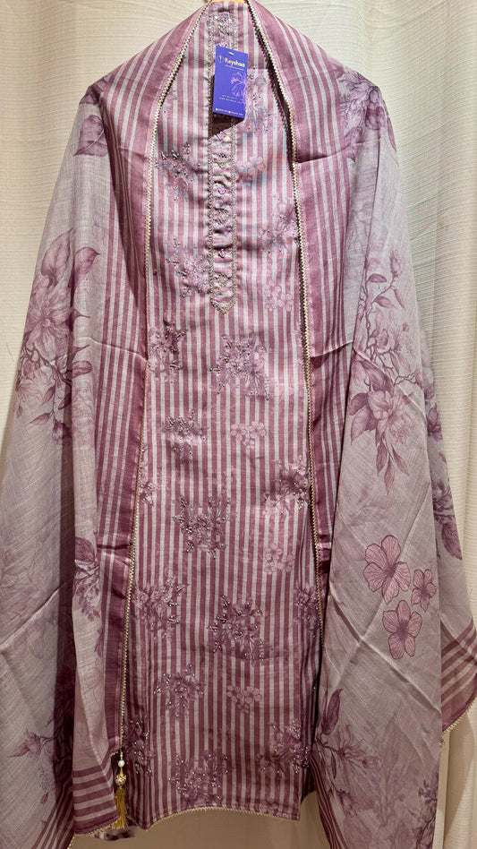 Women Pure Linen Stripped Suit Dress Material