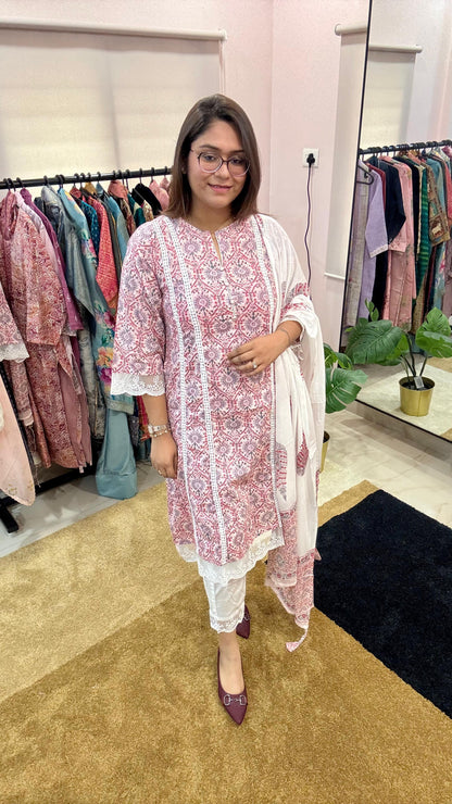 Women Pure Cotton Frock Style Readymade Suit Set
