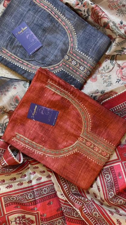 Women Handloom Tussar Silk Suit Dress Material Reyshaa