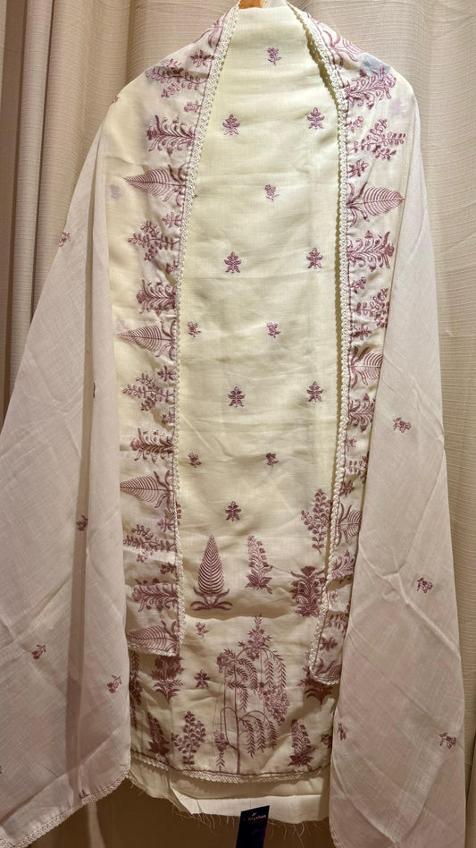 Women Linen Cotton Embroidered Suit Dress Material
