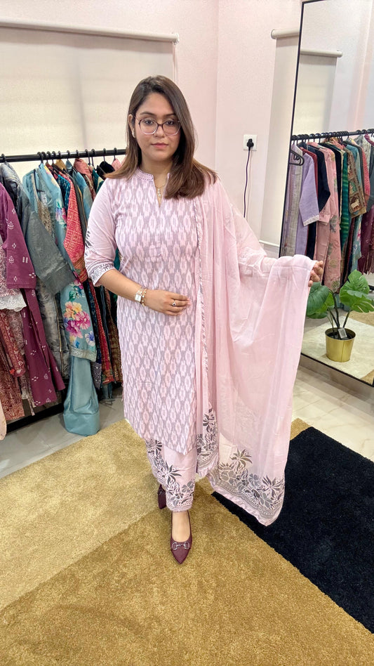 Women Khaadi Cotton With Ikkat Readymade Suit Set