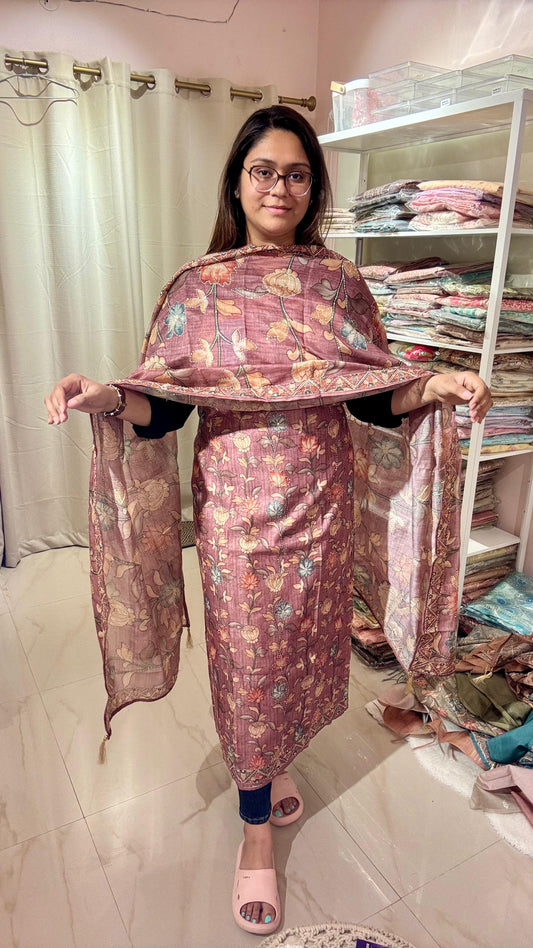 Women Pichwai Printed Kantha Work Chanderi Suit Dress Material