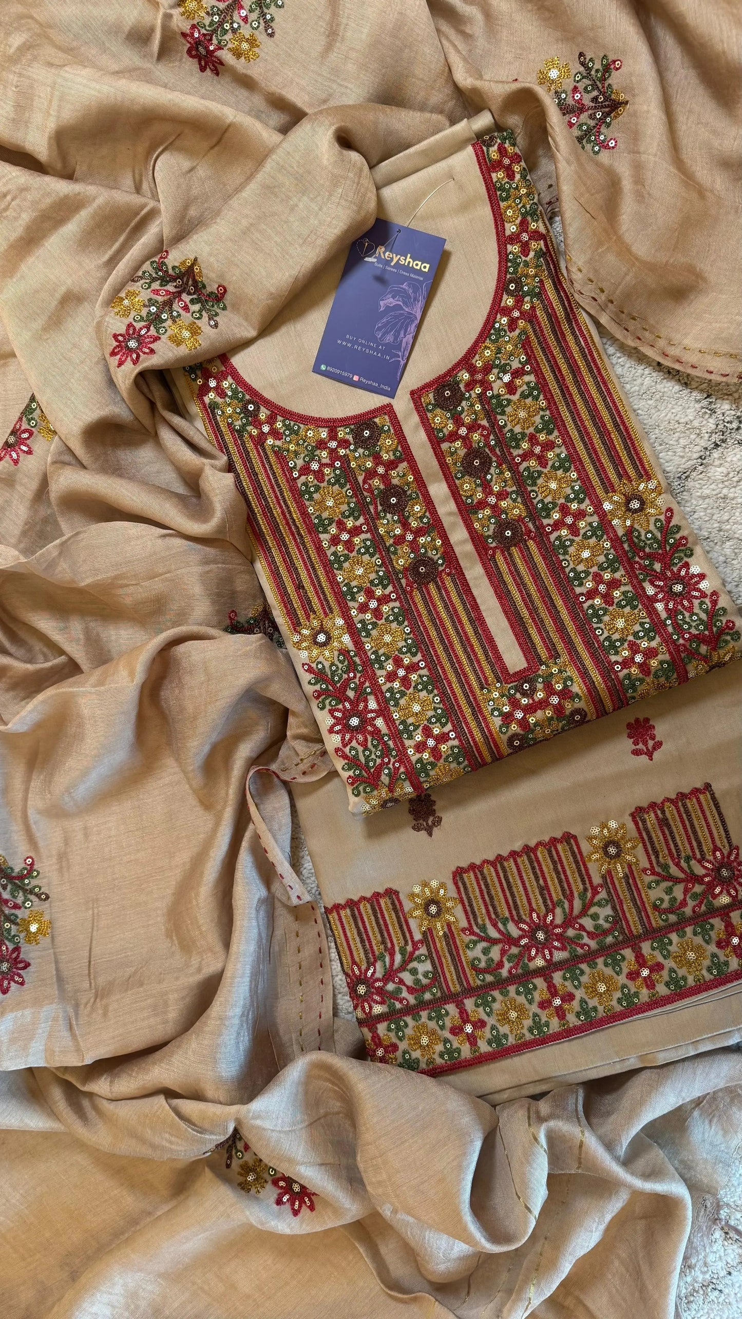 Women South Cotton Aari Embroidery Suit Dress Material Reyshaa