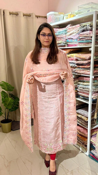 Women Premium Organza Silk Embroidered Designer Suit Dress Material