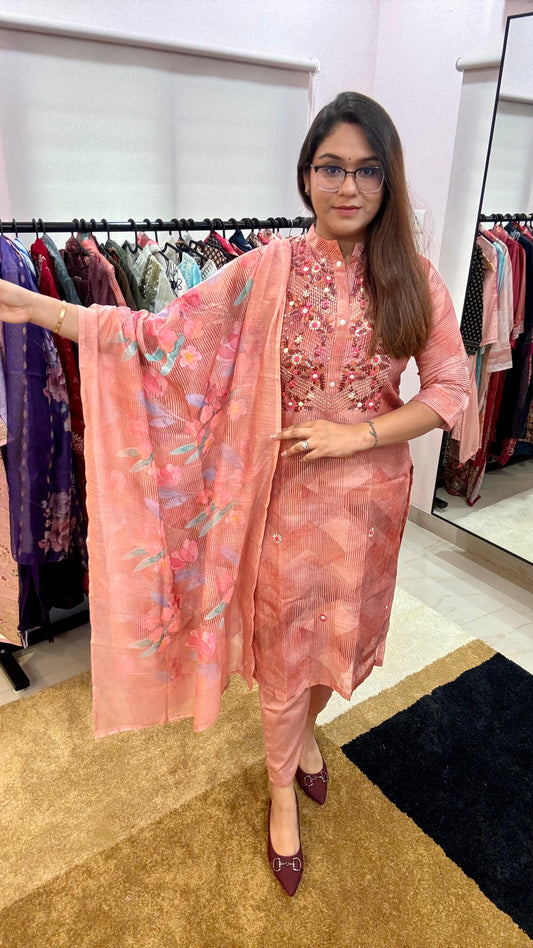Women Chanderi Cotton Digital Print Readymade Suit Set