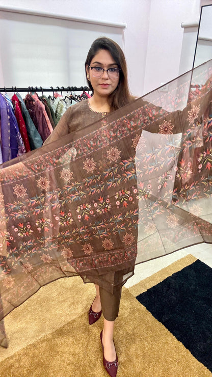 Women Maheshwari Crepe Lining Readymade Suit Set