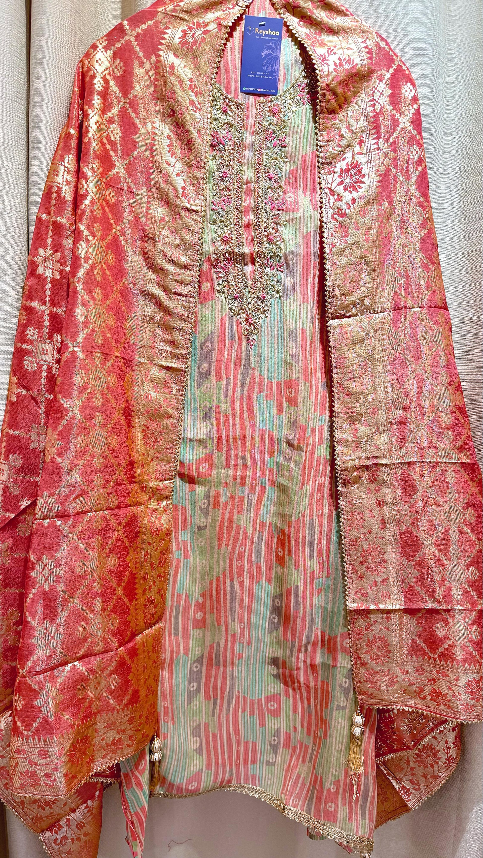 Multicolor Organza Silk Suit Dress Material