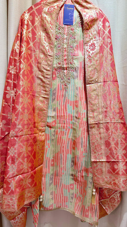 Multicolor Organza Silk Suit Dress Material