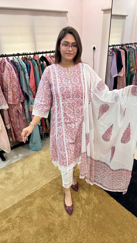 Women Pure Cotton Frock Style Readymade Suit Set