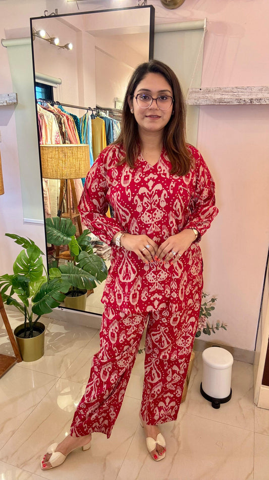Women Patolla Print Muslin Coord Readymade Suit Set