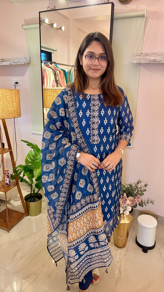 Women Dabu Handblock Printed Chanderi Readymade Suit Set