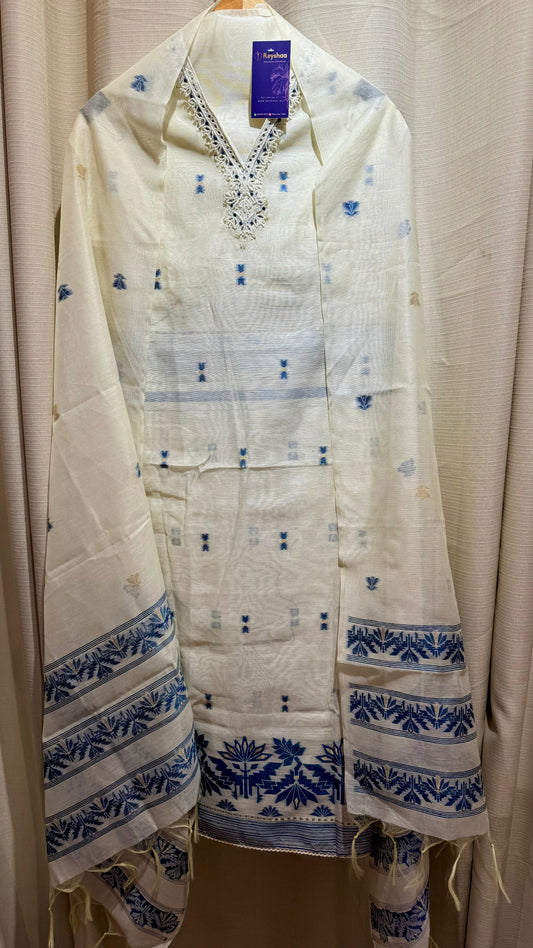 Women Jamdani Cotton with Mirror Suit Dress Material