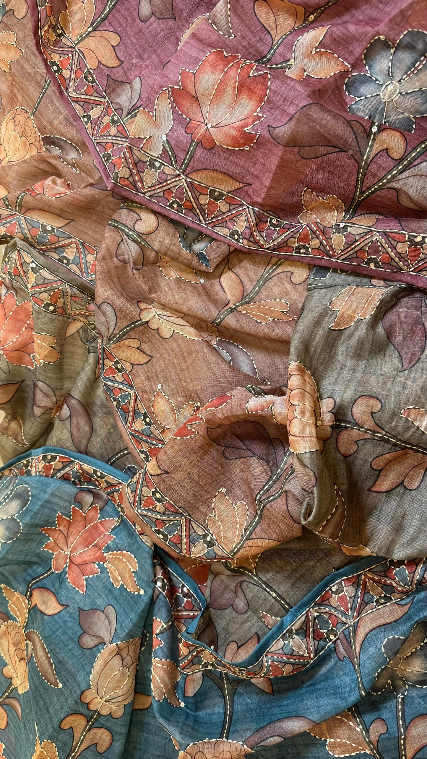 Women Pichwai Printed Kantha Work Chanderi Suit Dress Material Reyshaa