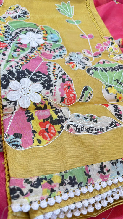 Women Maheshwari Silk Applique Work Suit Dress Material Reyshaa