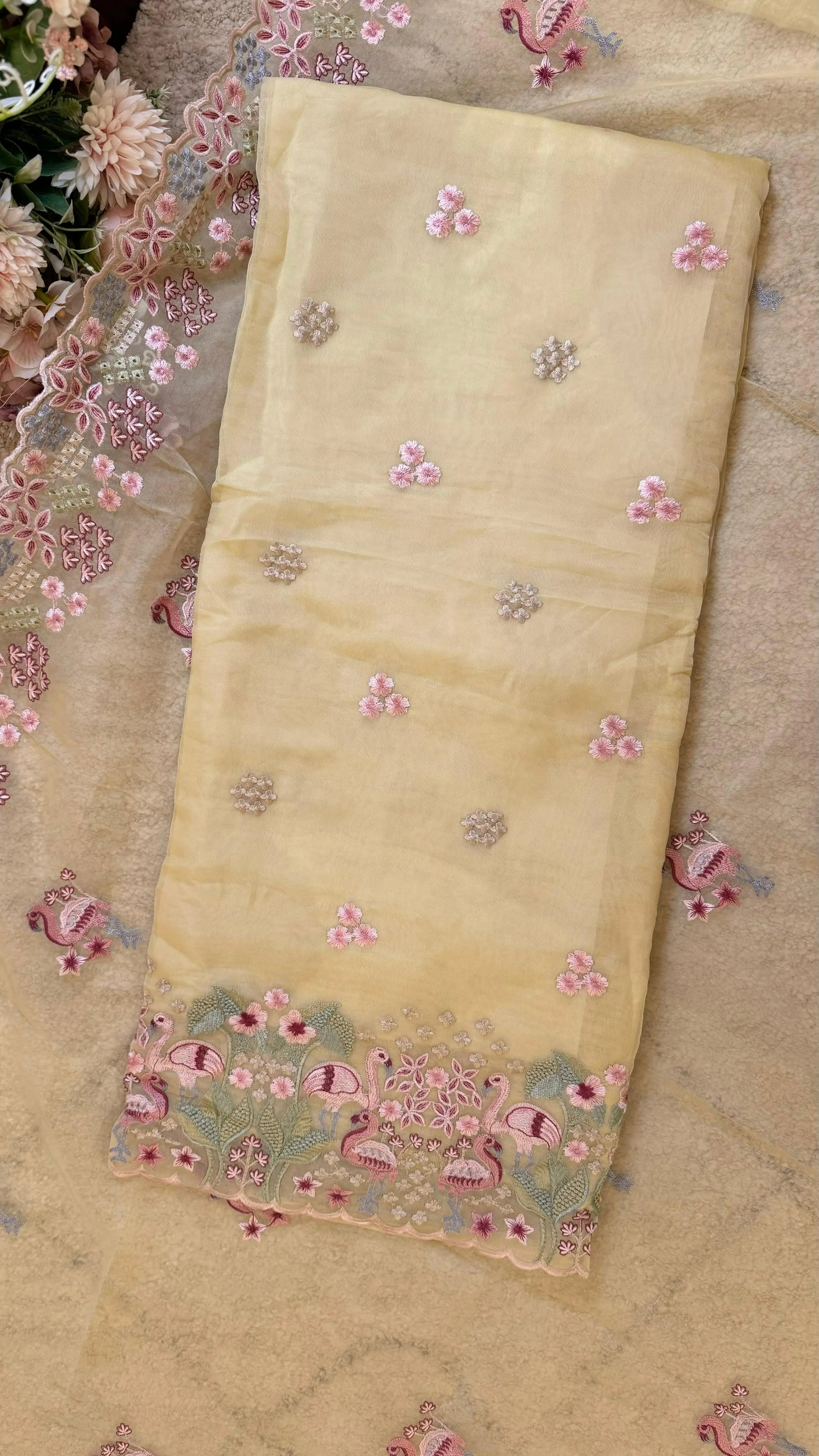 Women Premium Organza Silk Embroidered Designer Suit Dress Material