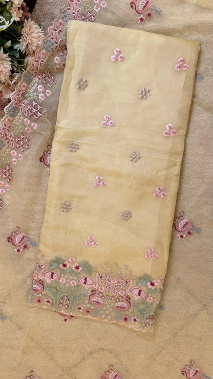 Women Premium Organza Silk Embroidered Designer Suit Dress Material