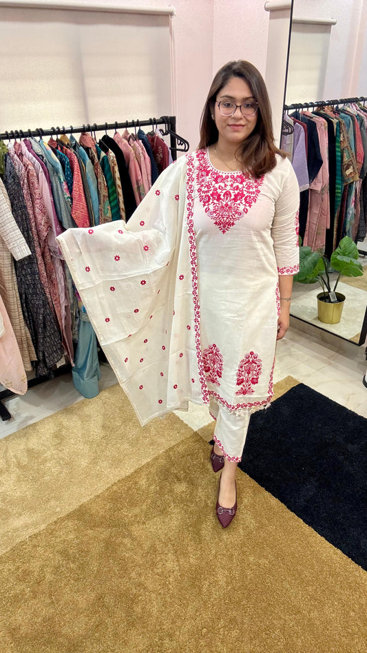 Women Pure Kora Cotton Readymade Suit Set
