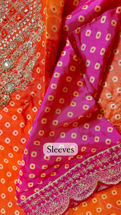 Satin Silk Bandhej Print Suit Dress Material