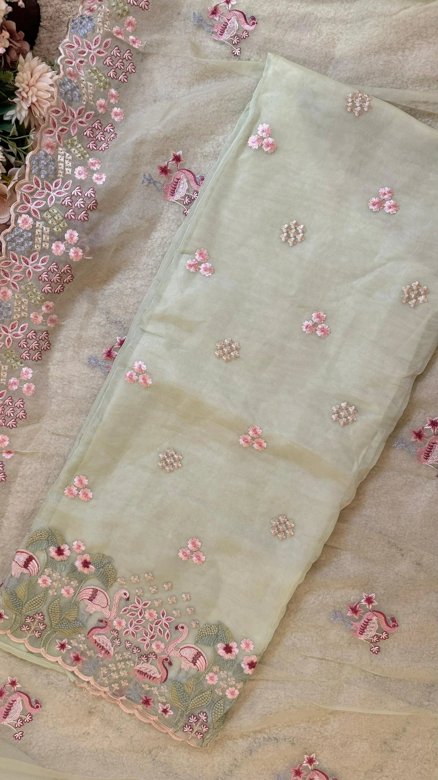 Women Premium Organza Silk Embroidered Designer Suit Dress Material