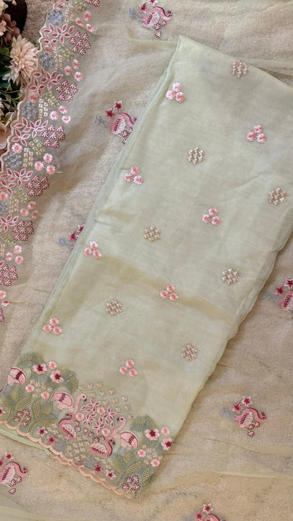 Women Premium Organza Silk Embroidered Designer Suit Dress Material