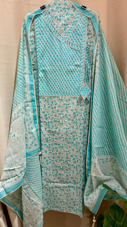 Women Cambric Cotton Printed Anrakha Suit Dress Material