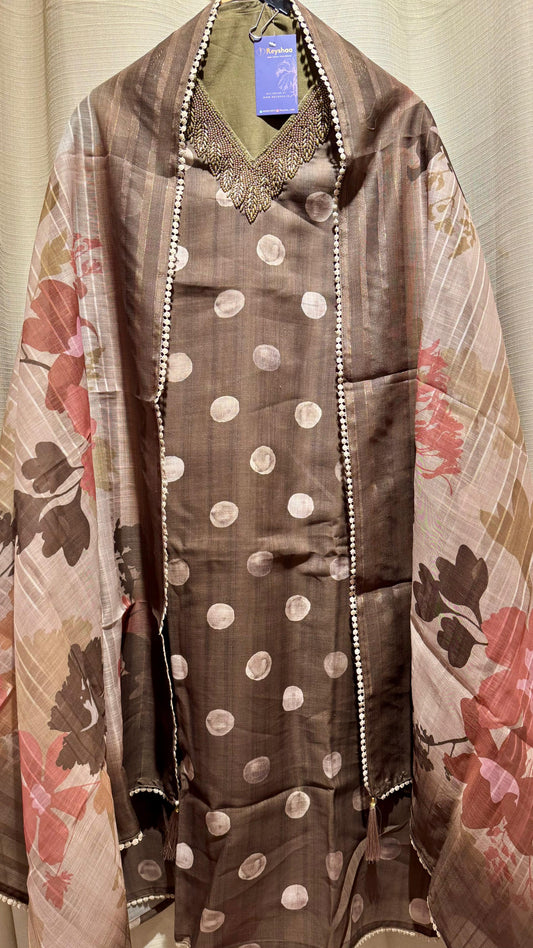 Women Maheshwari Cotton Polka Dot Print Suit Dress Material