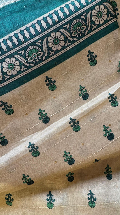 Women Handloom Tussar With Block Printing Silk Suit Dress Material