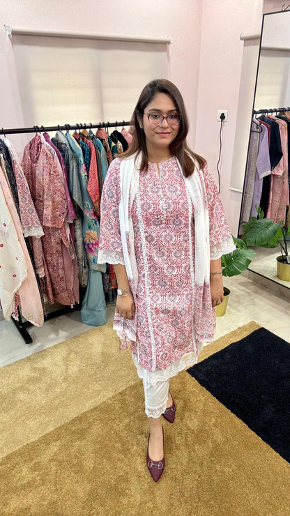 Women Pure Cotton Frock Style Readymade Suit Set