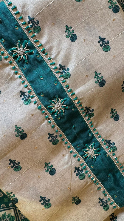Women Handloom Tussar With Block Printing Silk Suit Dress Material