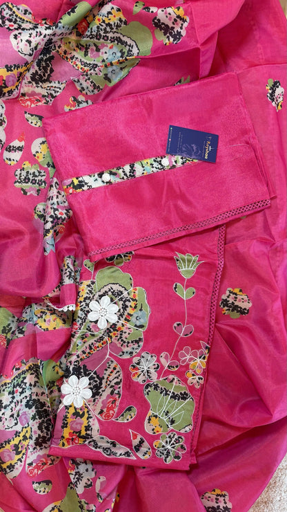 Women Maheshwari Silk Applique Work Suit Dress Material Reyshaa