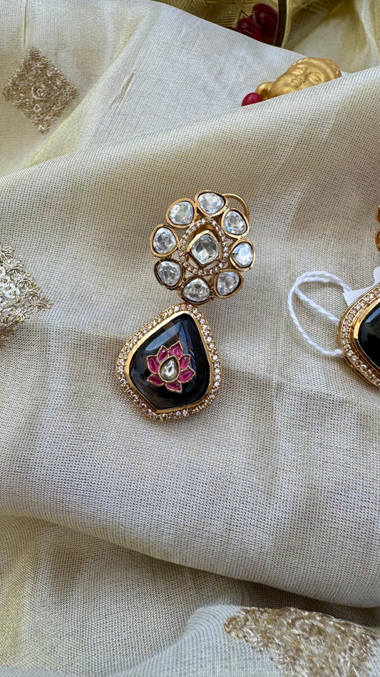 Kundan Stud Earrings with Lotus Meenakari Drop Reyshaa