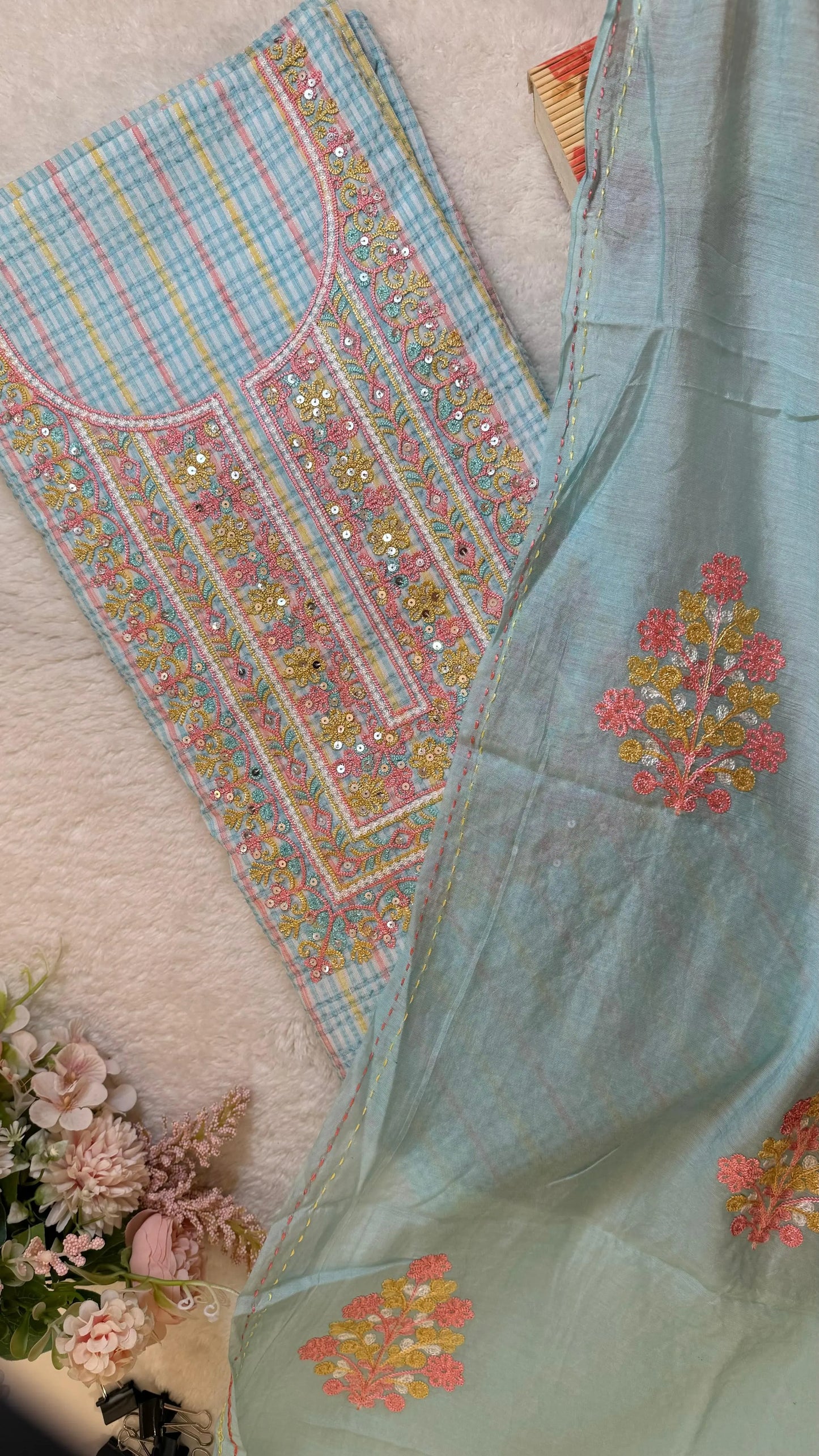 Women Crushed Cotton Embroidered Suit Dress Material