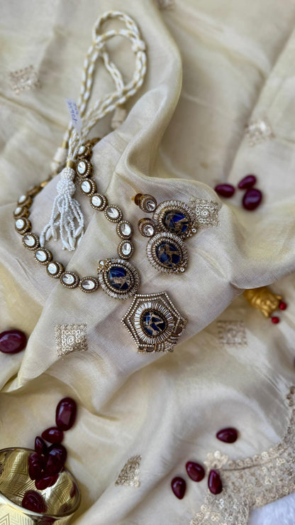 Royal Blue Kundan Necklace Set with Earrings Wedding & Festive Jewelry Reyshaa