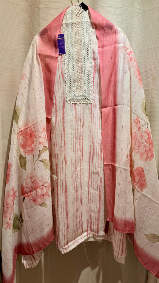 Women Linen With Crochet Neck Suit Dress Material