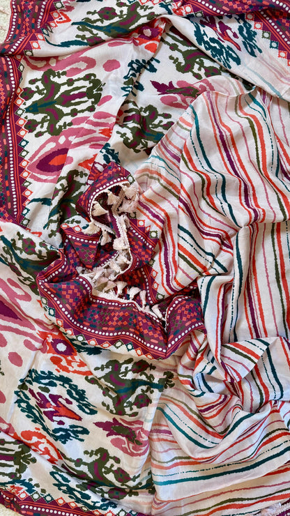 Women Muslin Patola Print Embellishing Suit Dress Material