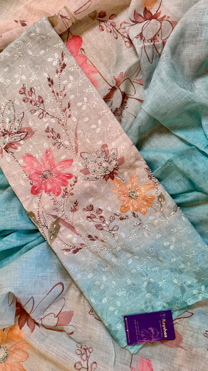 Women Floral Digital Print Linen Suit Dress Material