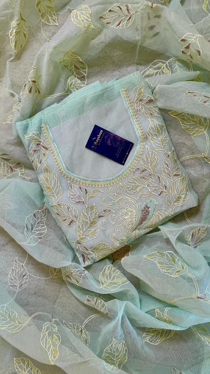 Women Kota Doria Botanical Embroidery Suit Dress Material