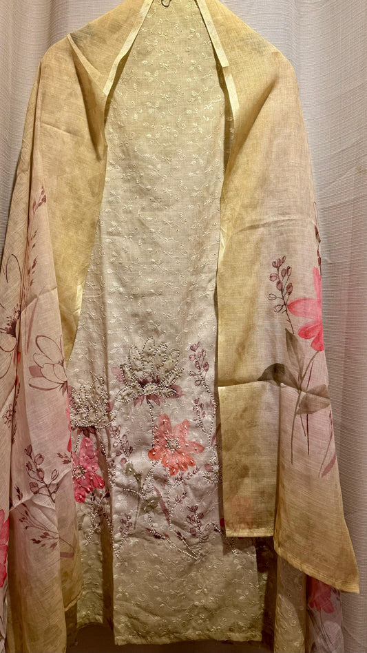 Women Floral Digital Print Linen Suit Dress Material