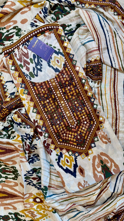 Women Muslin Patola Print Embellishing Suit Dress Material