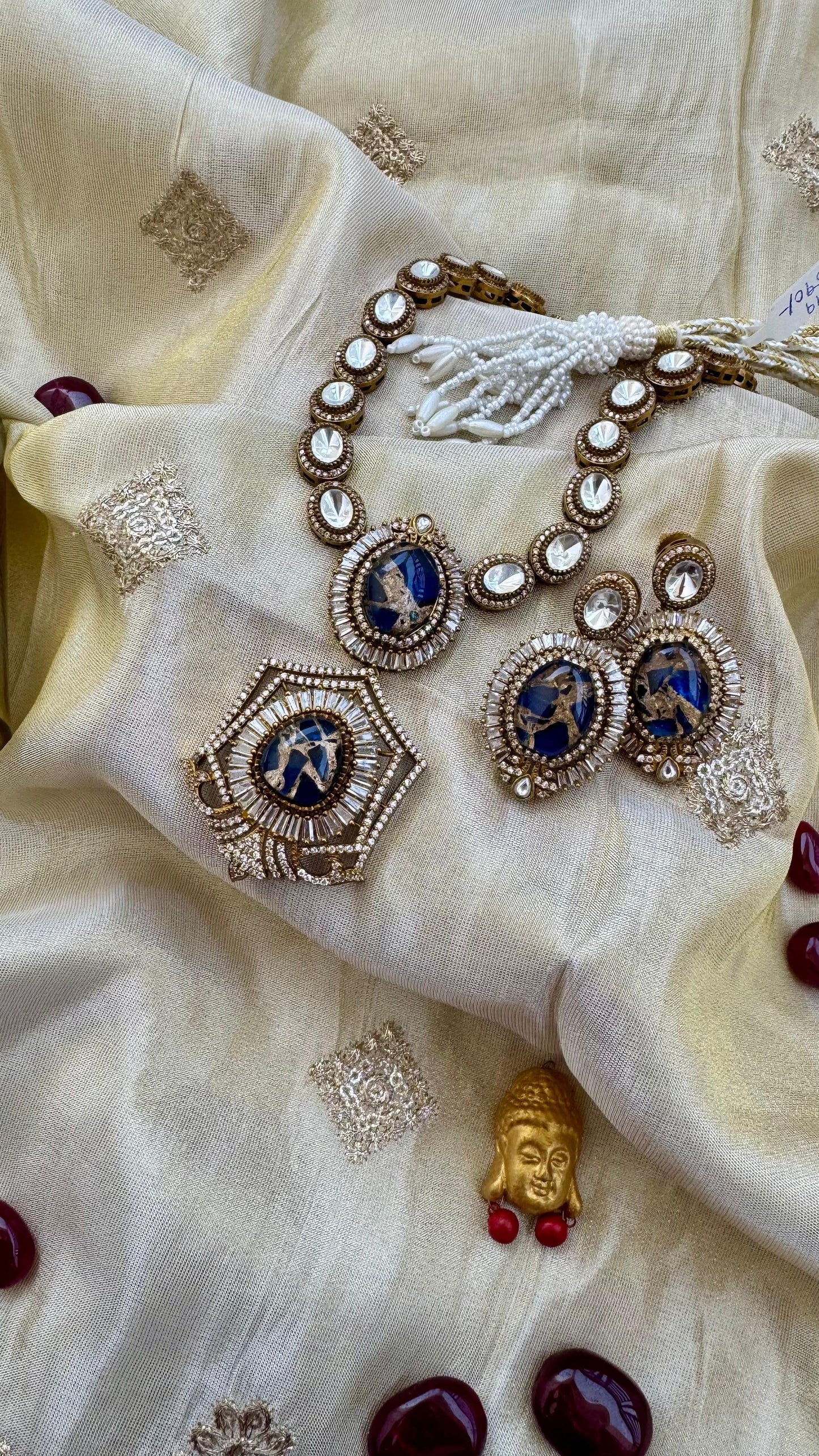 Royal Blue Kundan Necklace Set with Earrings Wedding & Festive Jewelry Reyshaa