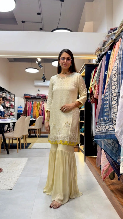 Elegant Brocade Silk Gharara Set with Intricate Aari Work Reyshaa