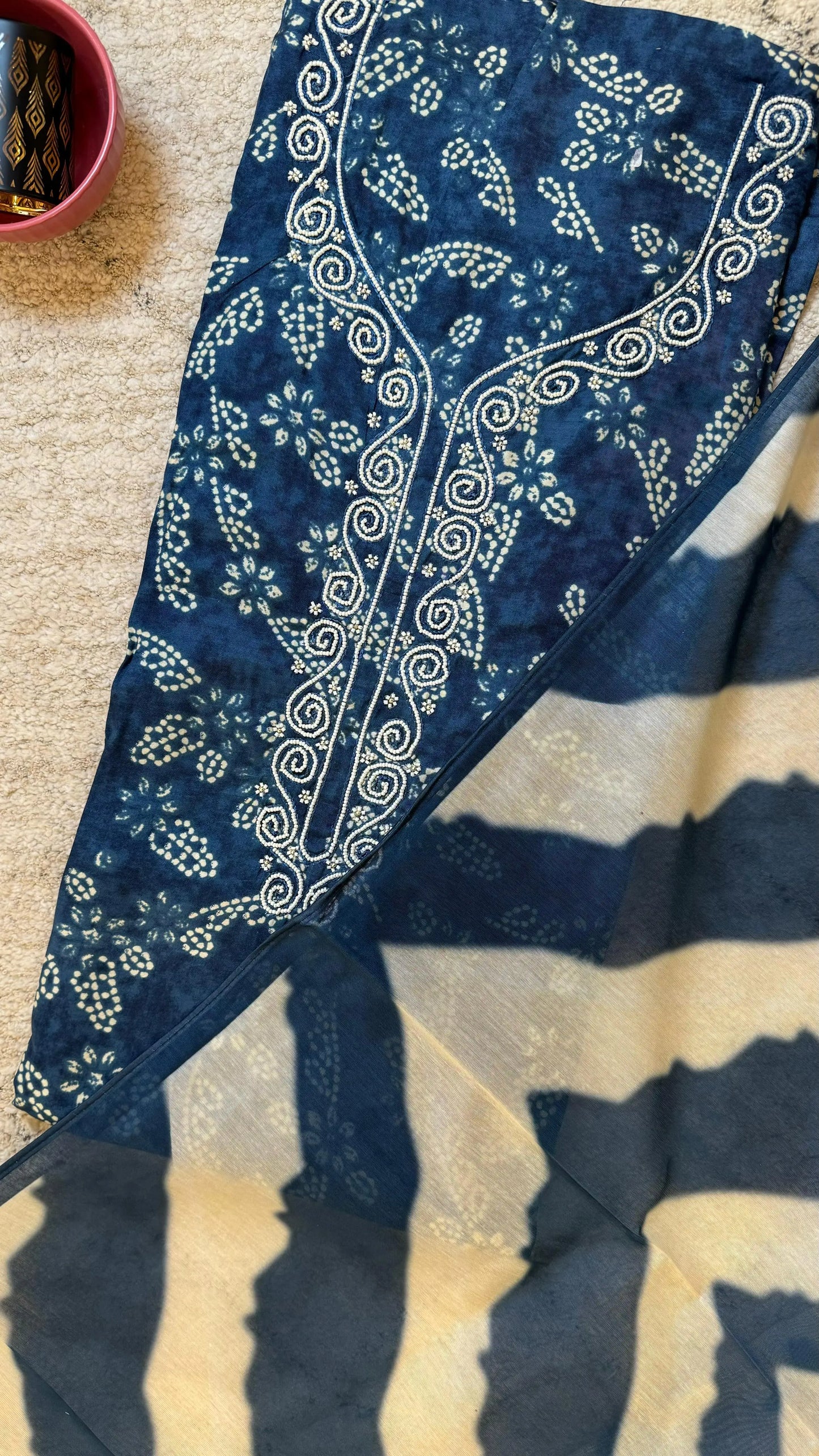 Women Bandhani Embellished Muslin Suit Dress Material