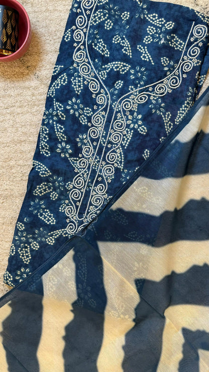 Women Bandhani Embellished Muslin Suit Dress Material