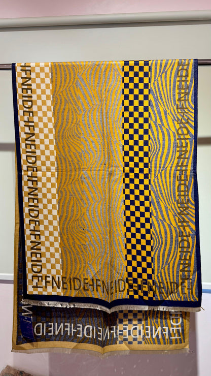 Women Checkerboard Motif With Undulating Wave Pattern Stole