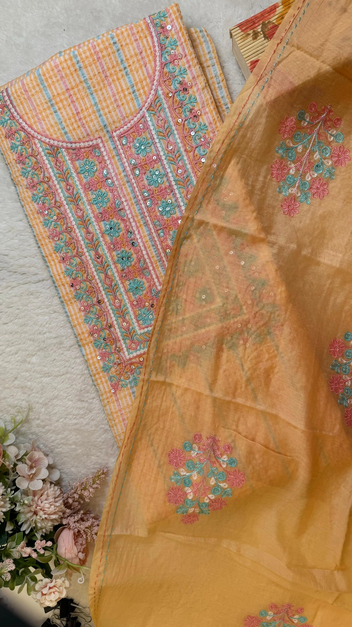 Women Crushed Cotton Embroidered Suit Dress Material