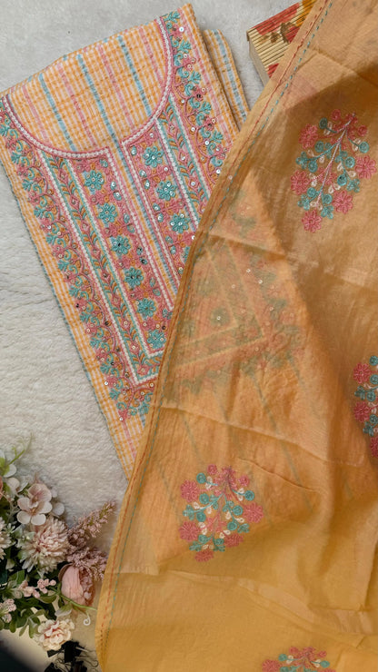 Women Crushed Cotton Embroidered Suit Dress Material