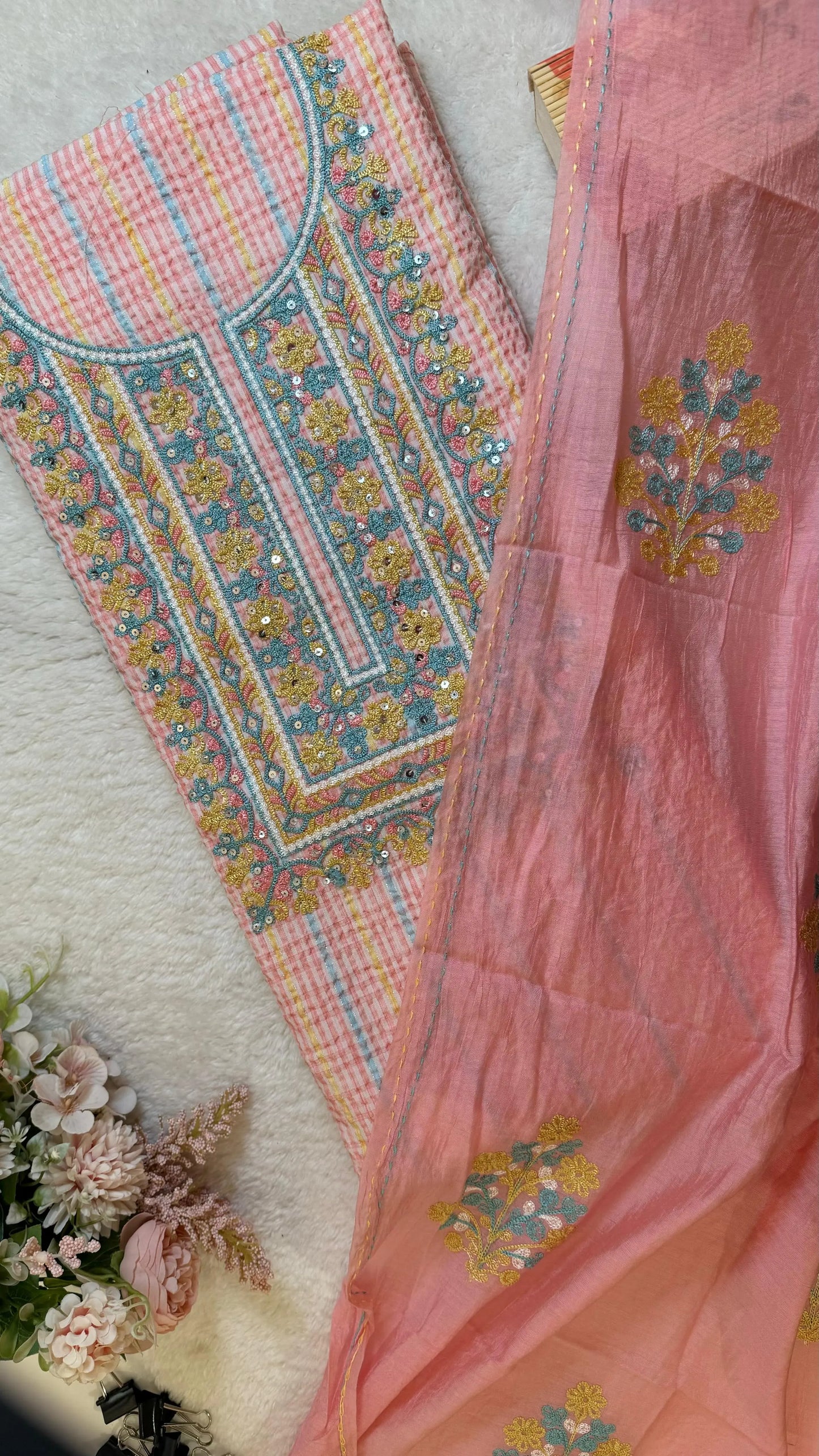 Women Crushed Cotton Embroidered Suit Dress Material